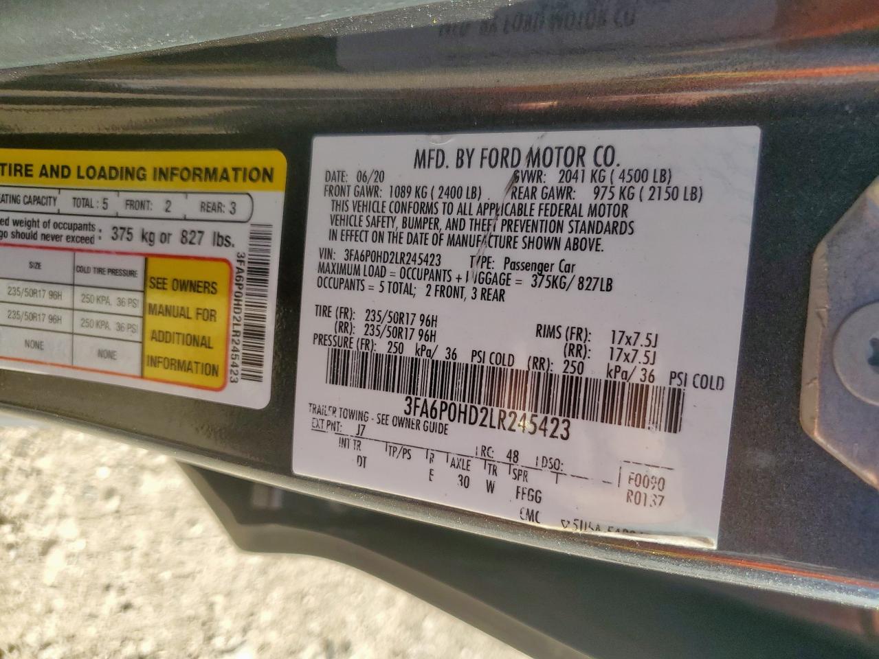 2020 FORD FUSION SE photo 13