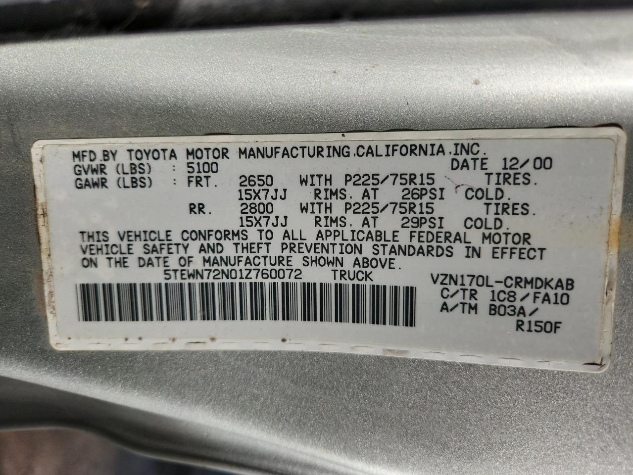 2001 TOYOTA TACOMA V6 photo 12