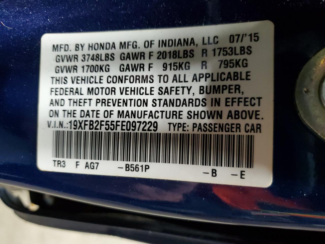 2015 HONDA CIVIC LX photo 23