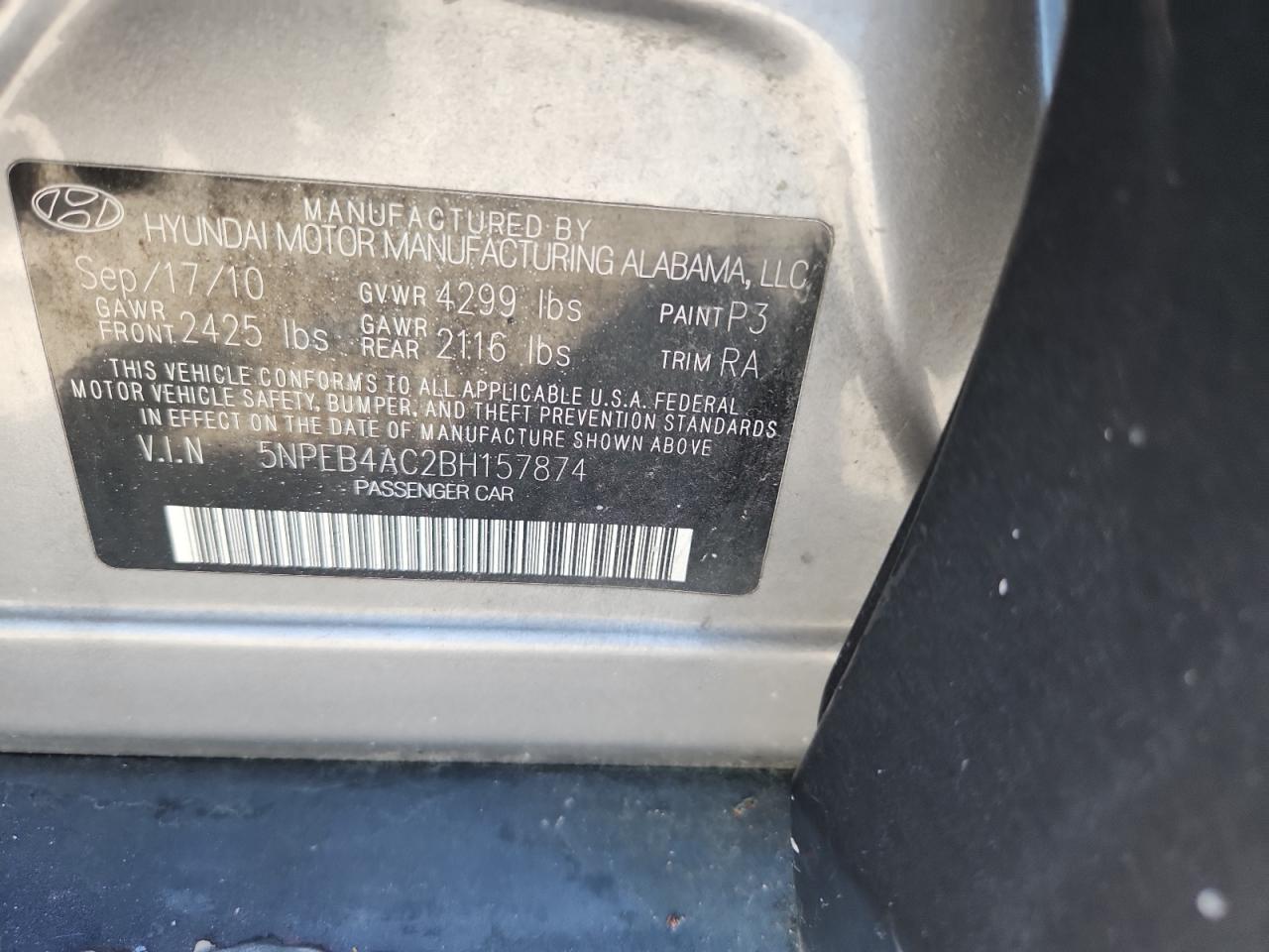2011 HYUNDAI SONATA GLS photo 12