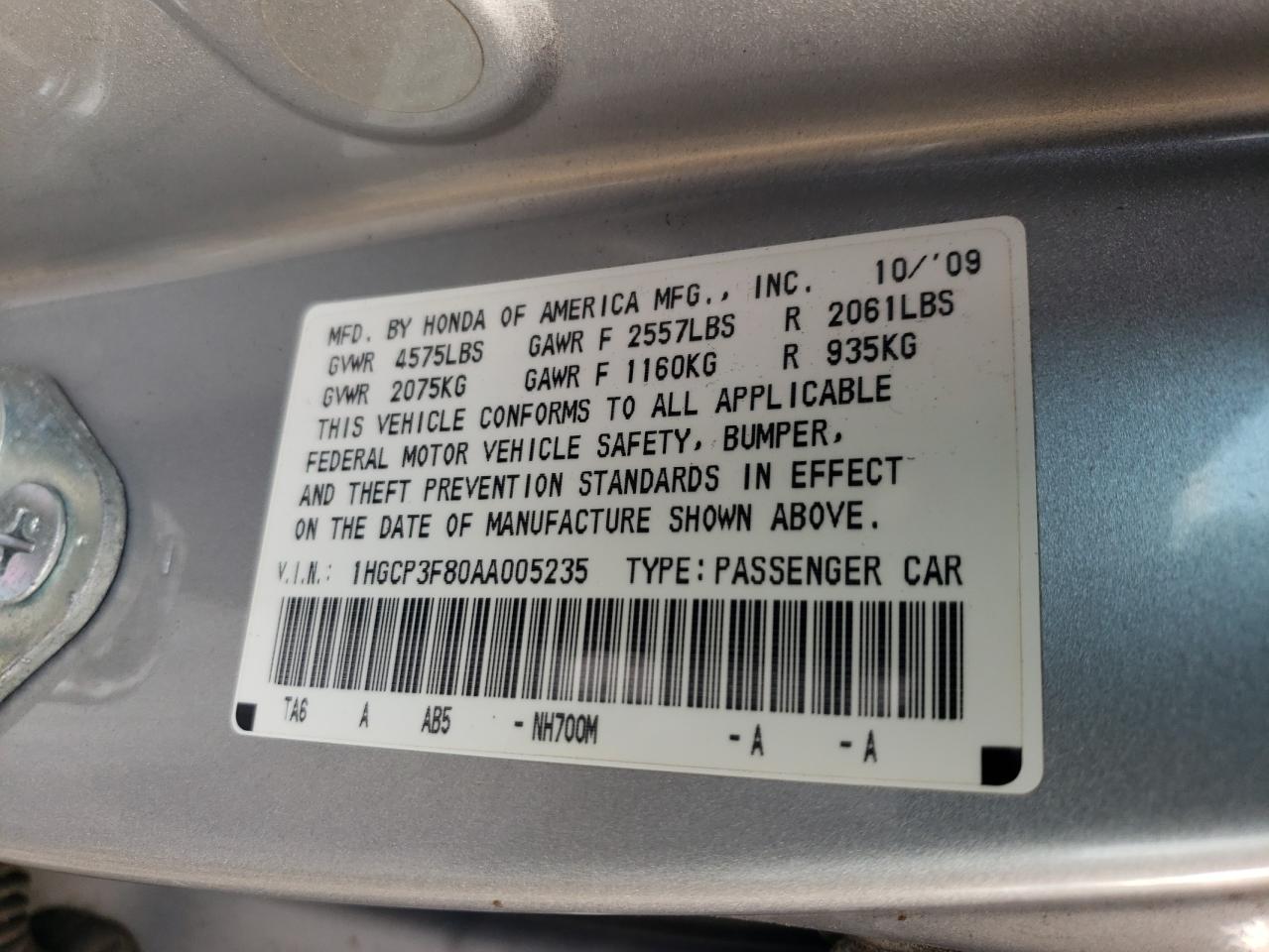 2010 HONDA ACCORD EXL photo 12