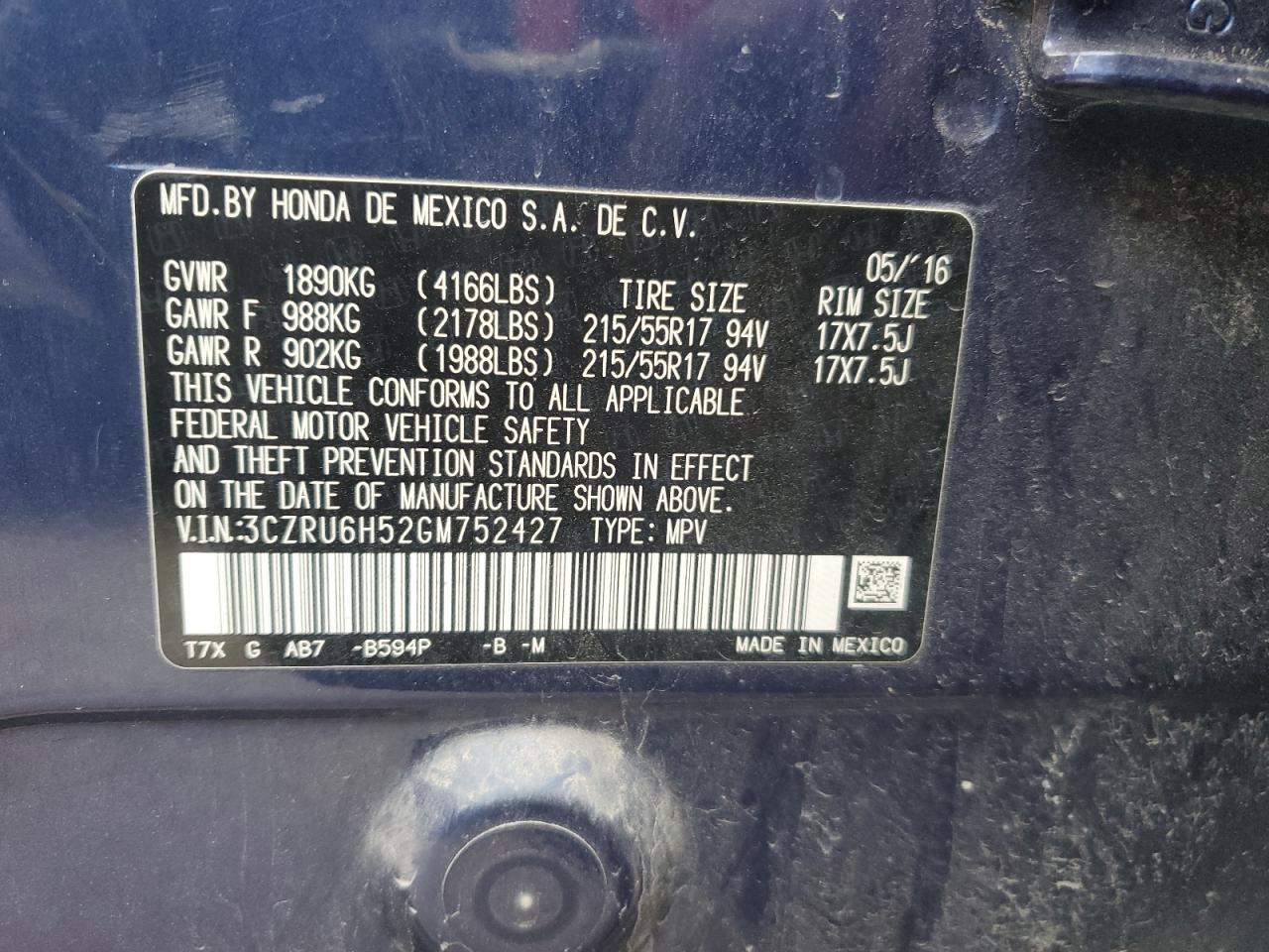 2016 HONDA HR-V EX photo 37