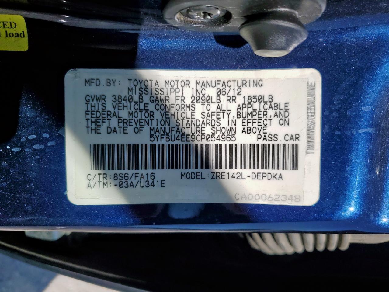 2012 TOYOTA COROLLA L photo 12
