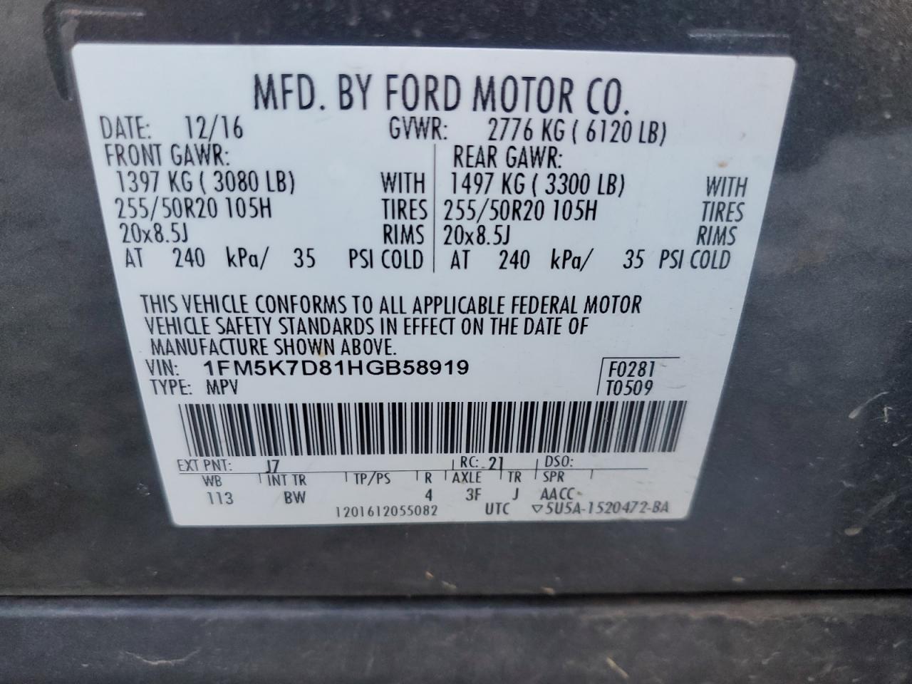 2017 FORD EXPLORER XLT photo 37