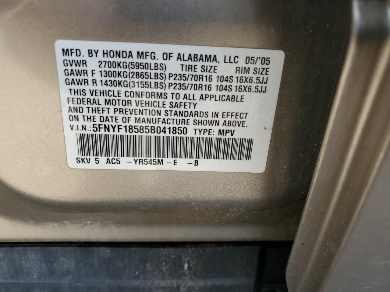 2005 HONDA PILOT EXL photo 25