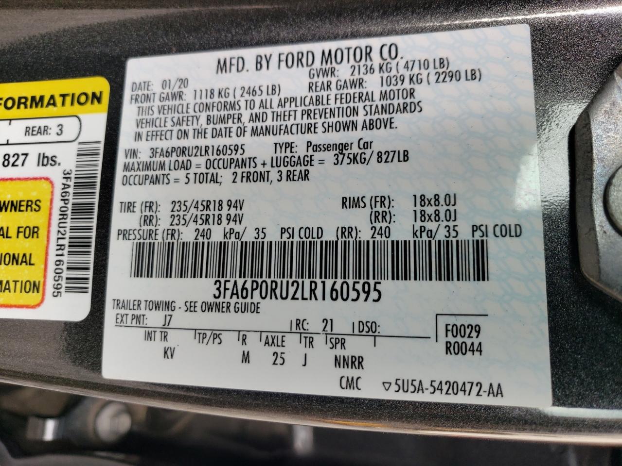2020 FORD FUSION TITANIUM photo 13