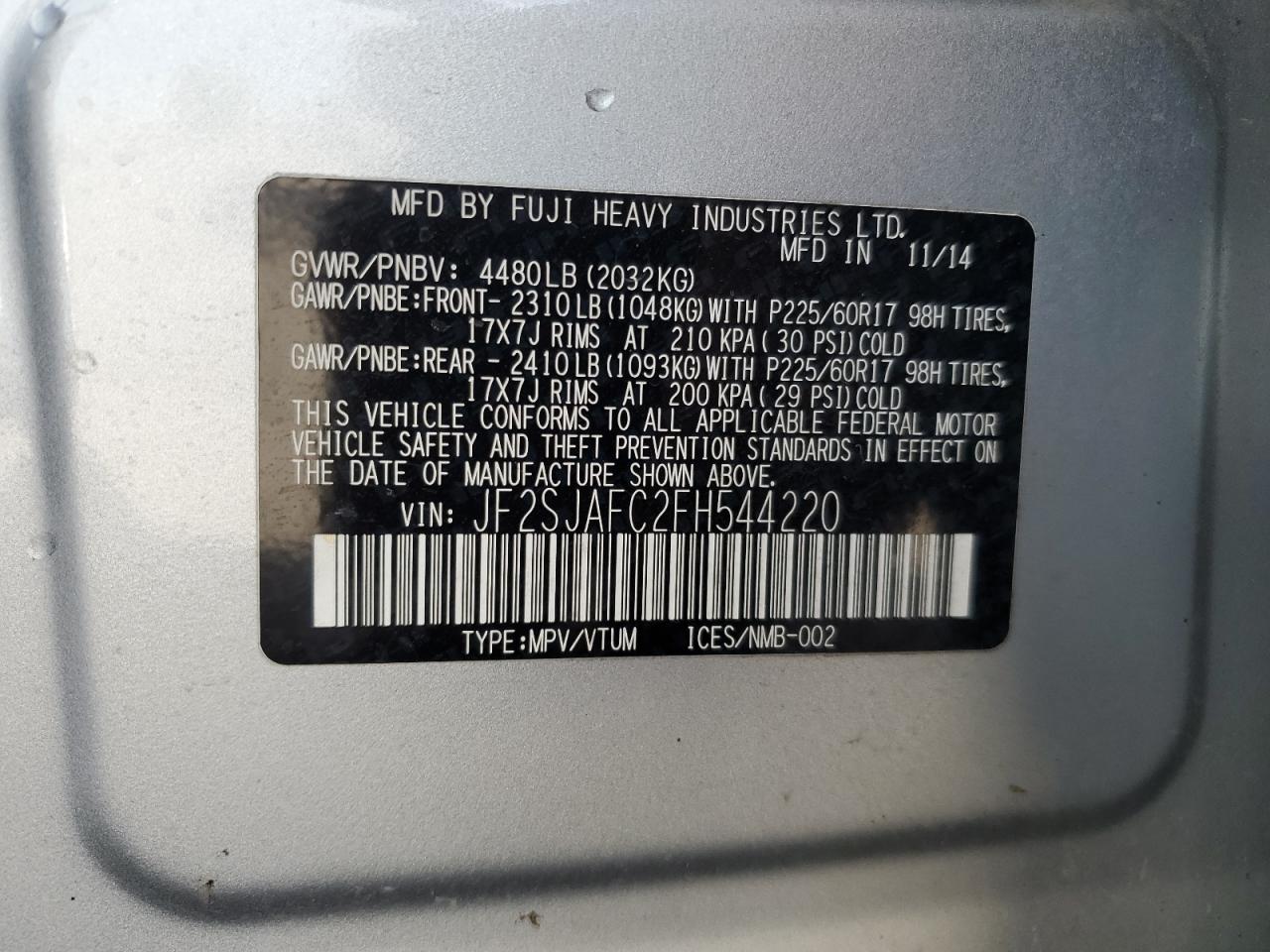 2015 SUBARU FORESTER 2.5I PREMIUM photo 40