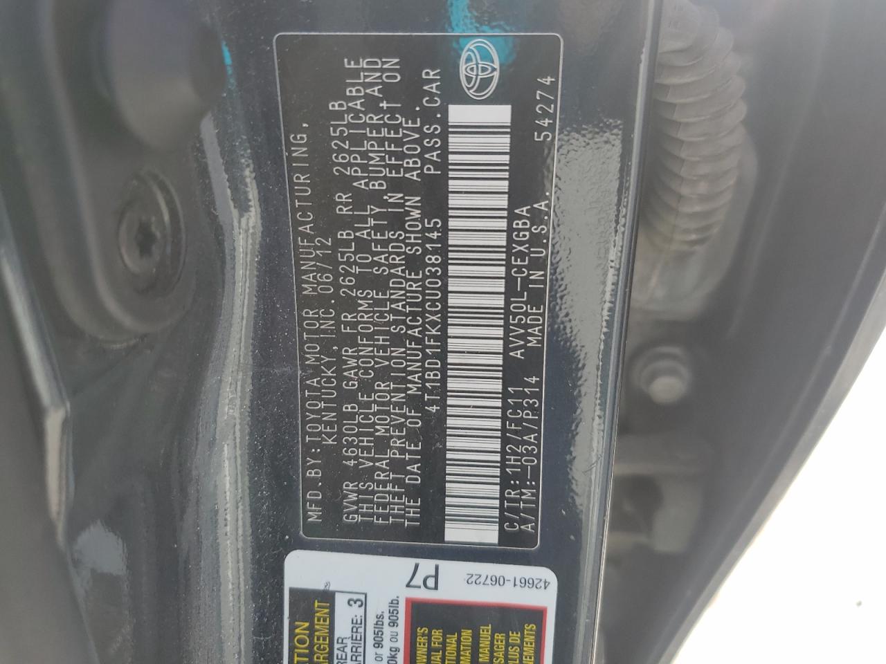2012 TOYOTA CAMRY HYBRID photo 12