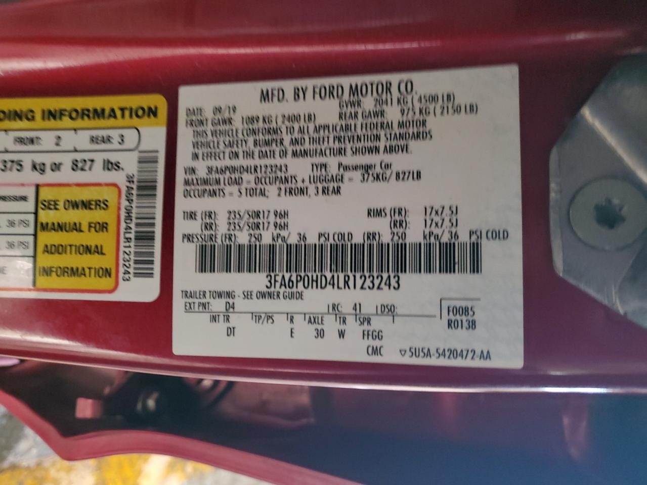 2020 FORD FUSION SE photo 23
