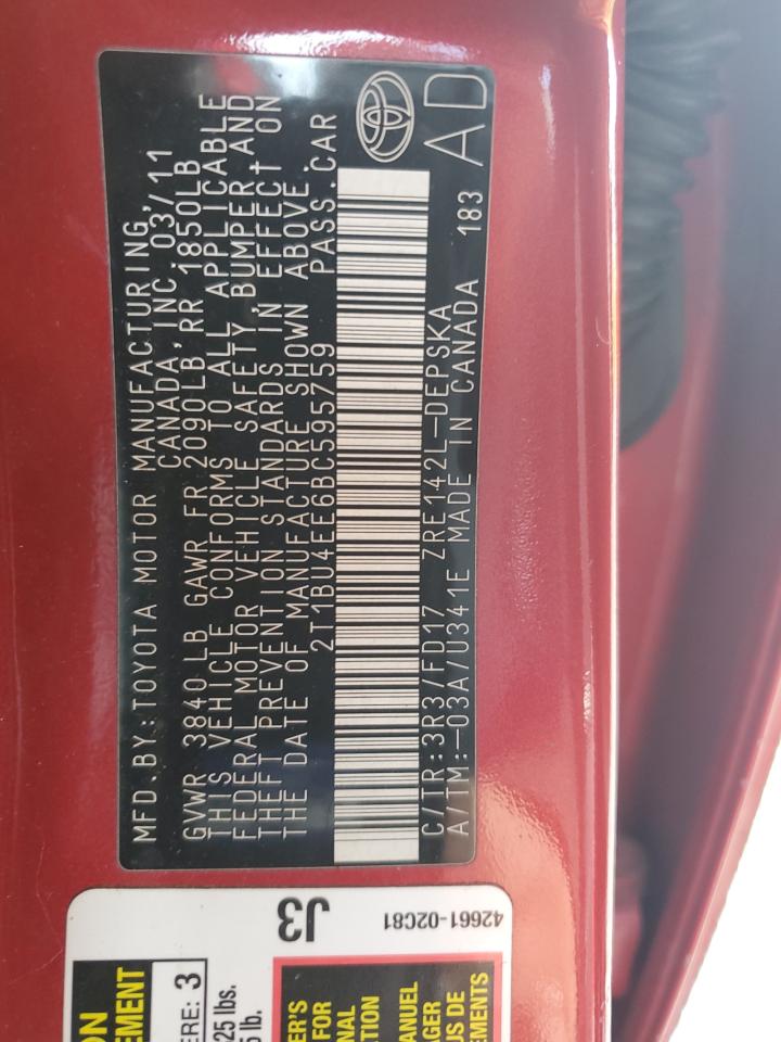 2011 TOYOTA COROLLA BASE photo 12