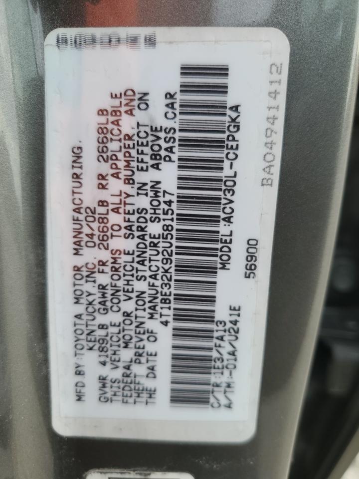 2002 TOYOTA CAMRY LE photo 12