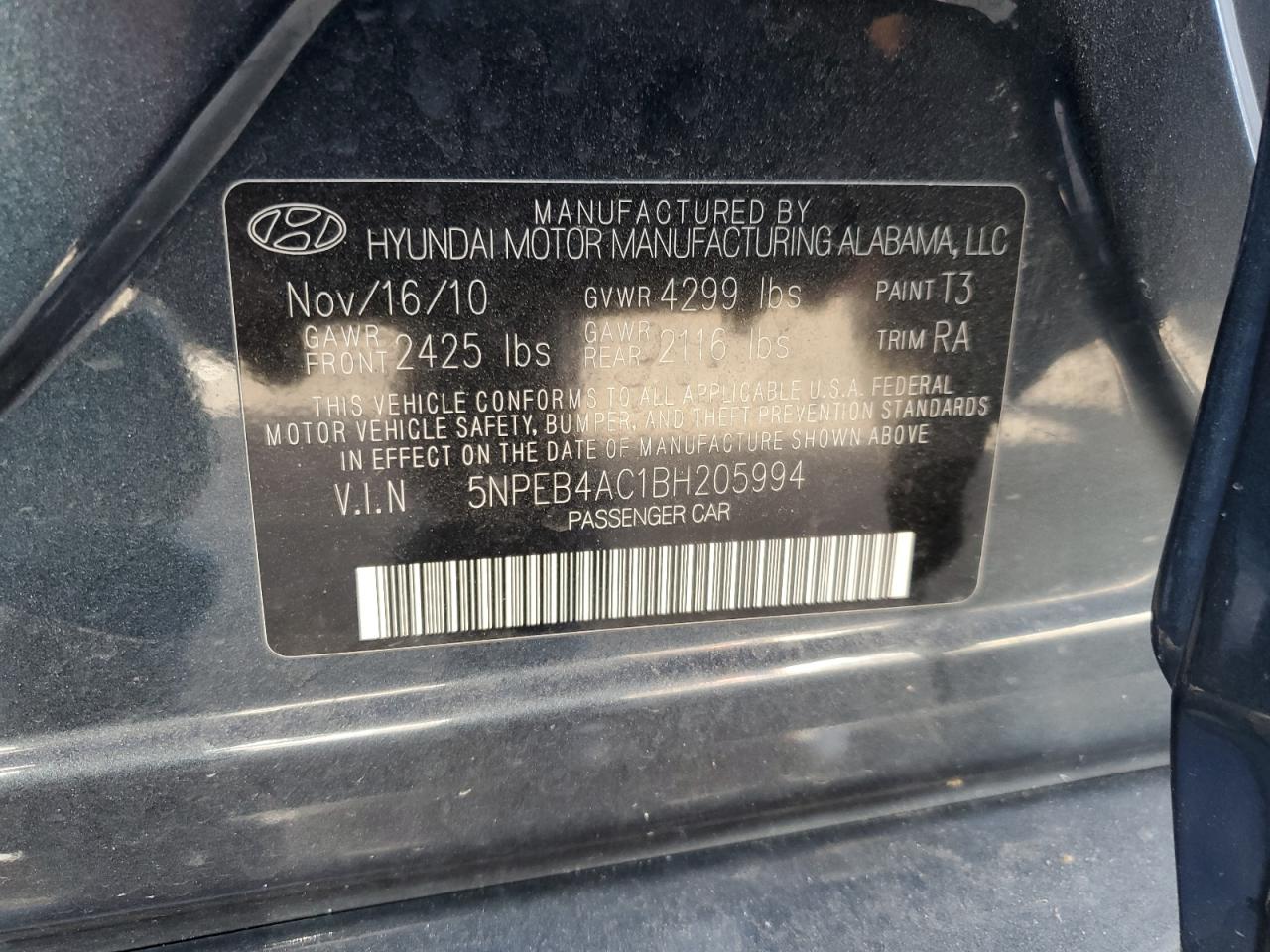 2011 HYUNDAI SONATA GLS photo 12