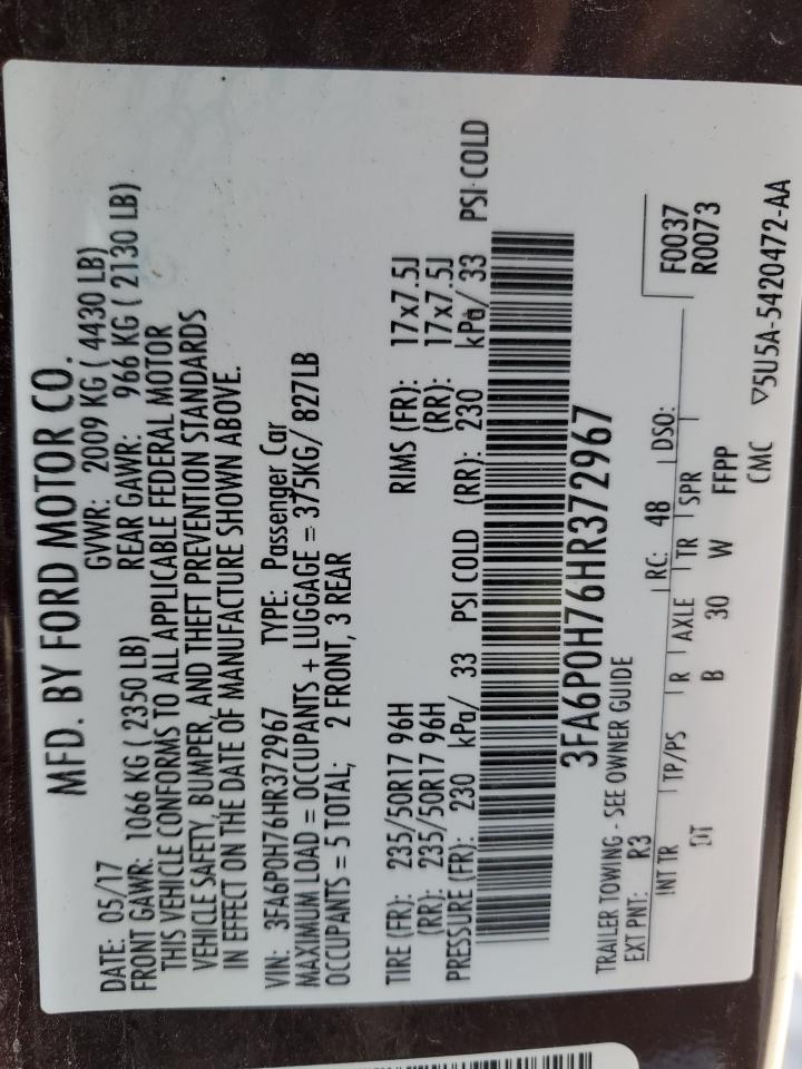 2017 FORD FUSION SE photo 12