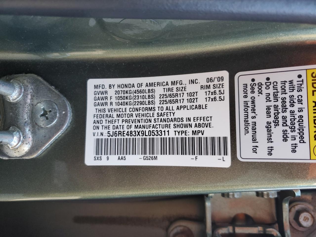 2009 HONDA CR-V LX photo 34