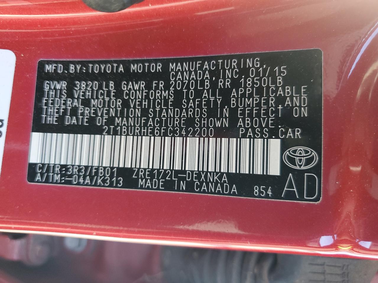 2015 TOYOTA COROLLA L photo 12