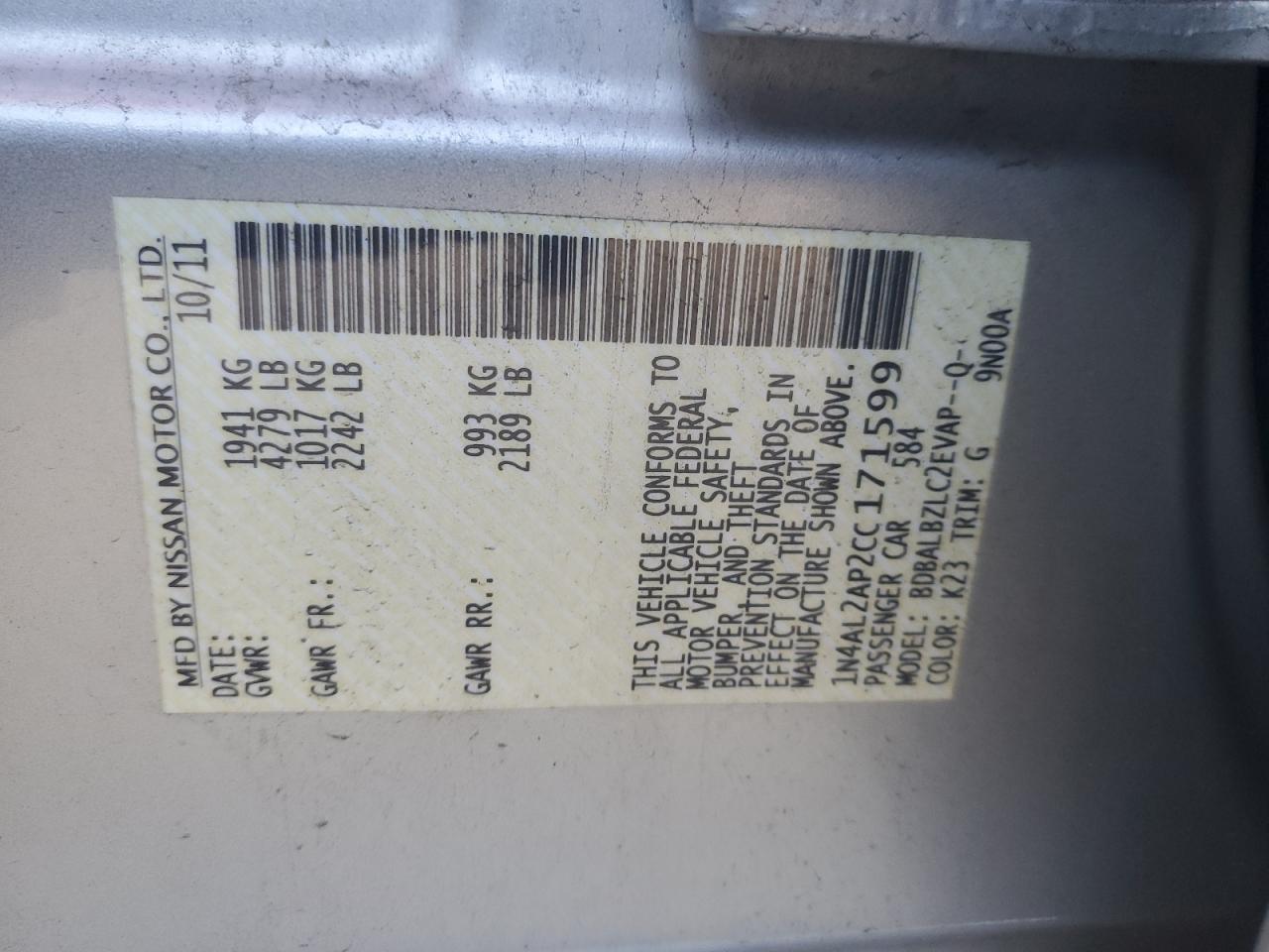 2012 NISSAN ALTIMA BASE photo 34