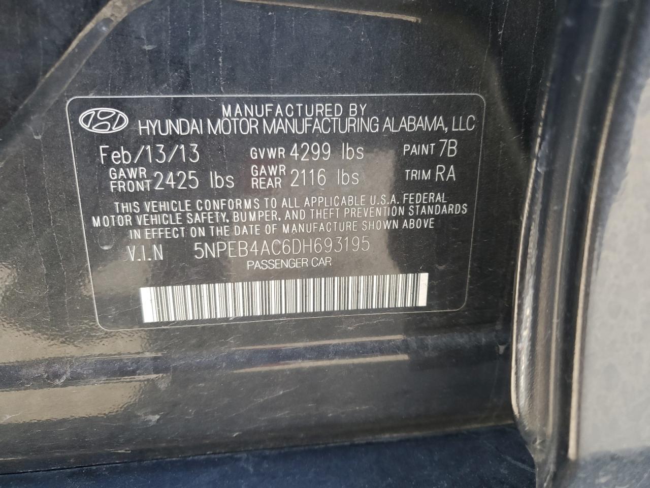 2013 HYUNDAI SONATA GLS photo 12