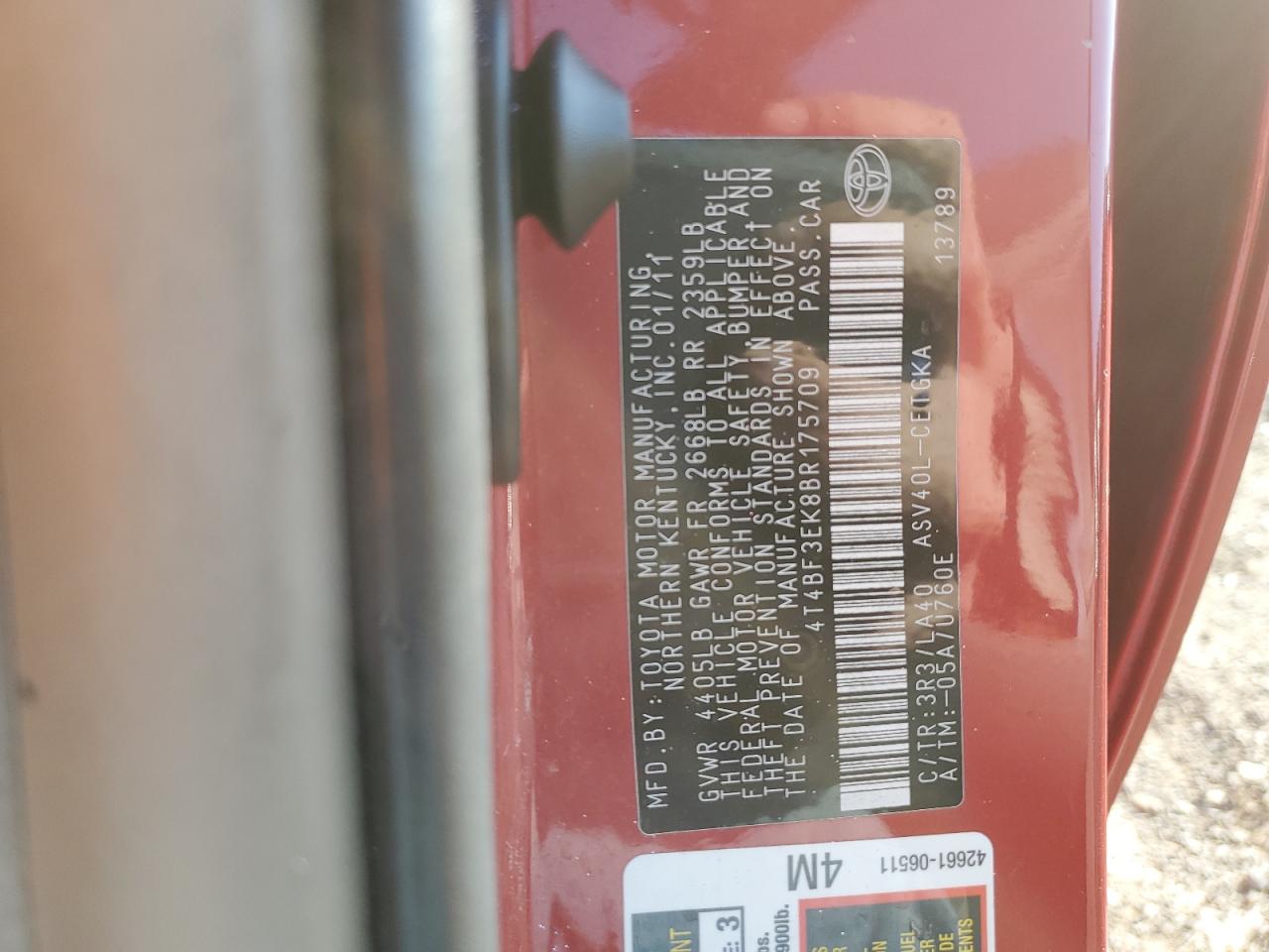 2011 TOYOTA CAMRY BASE photo 12