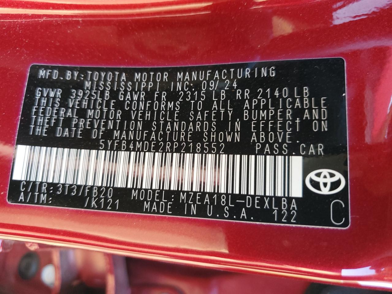 2024 TOYOTA COROLLA LE photo 12