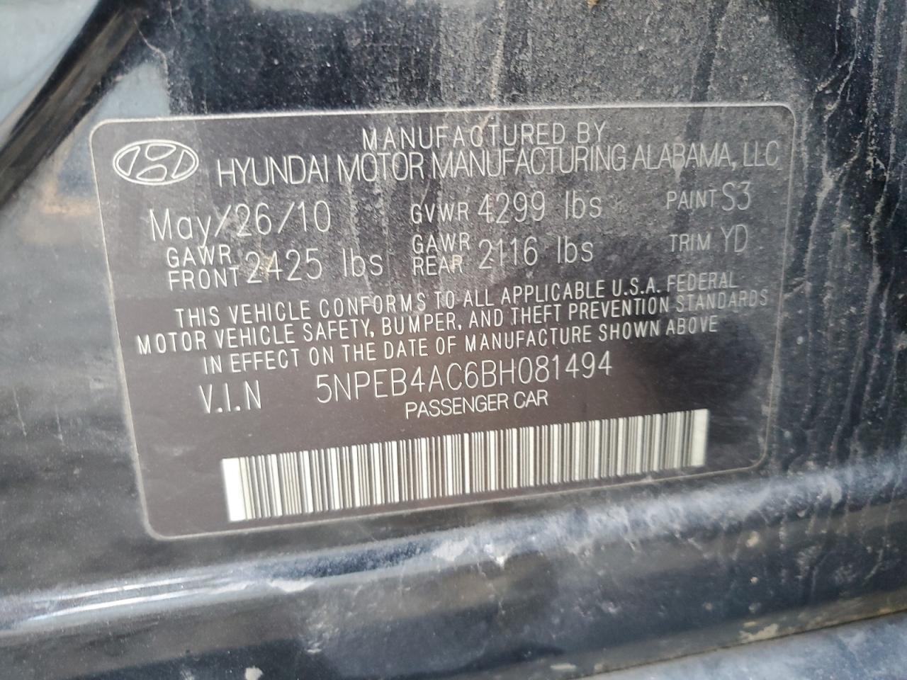 2011 HYUNDAI SONATA GLS photo 23