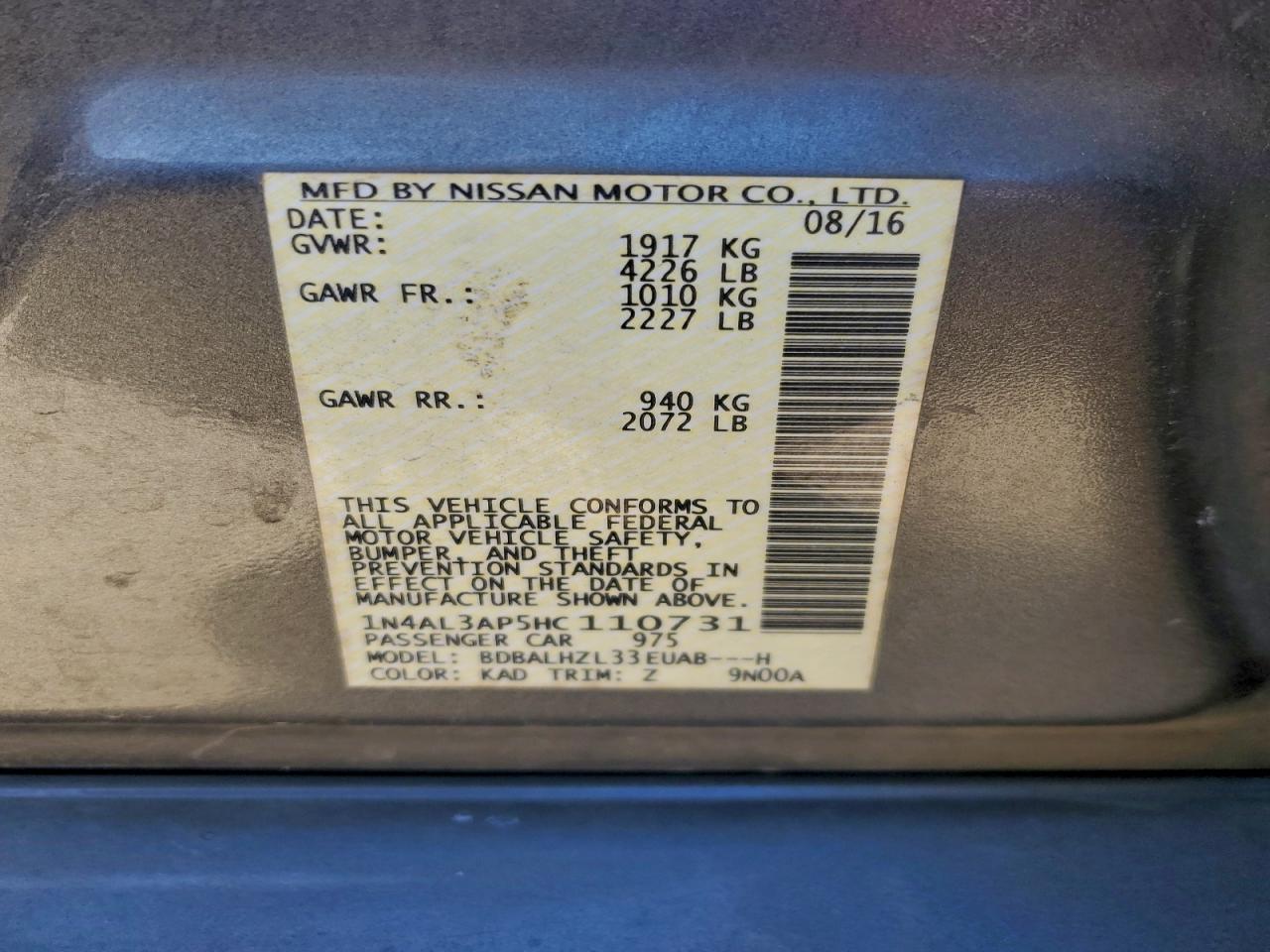 2017 NISSAN ALTIMA 2.5 photo 12