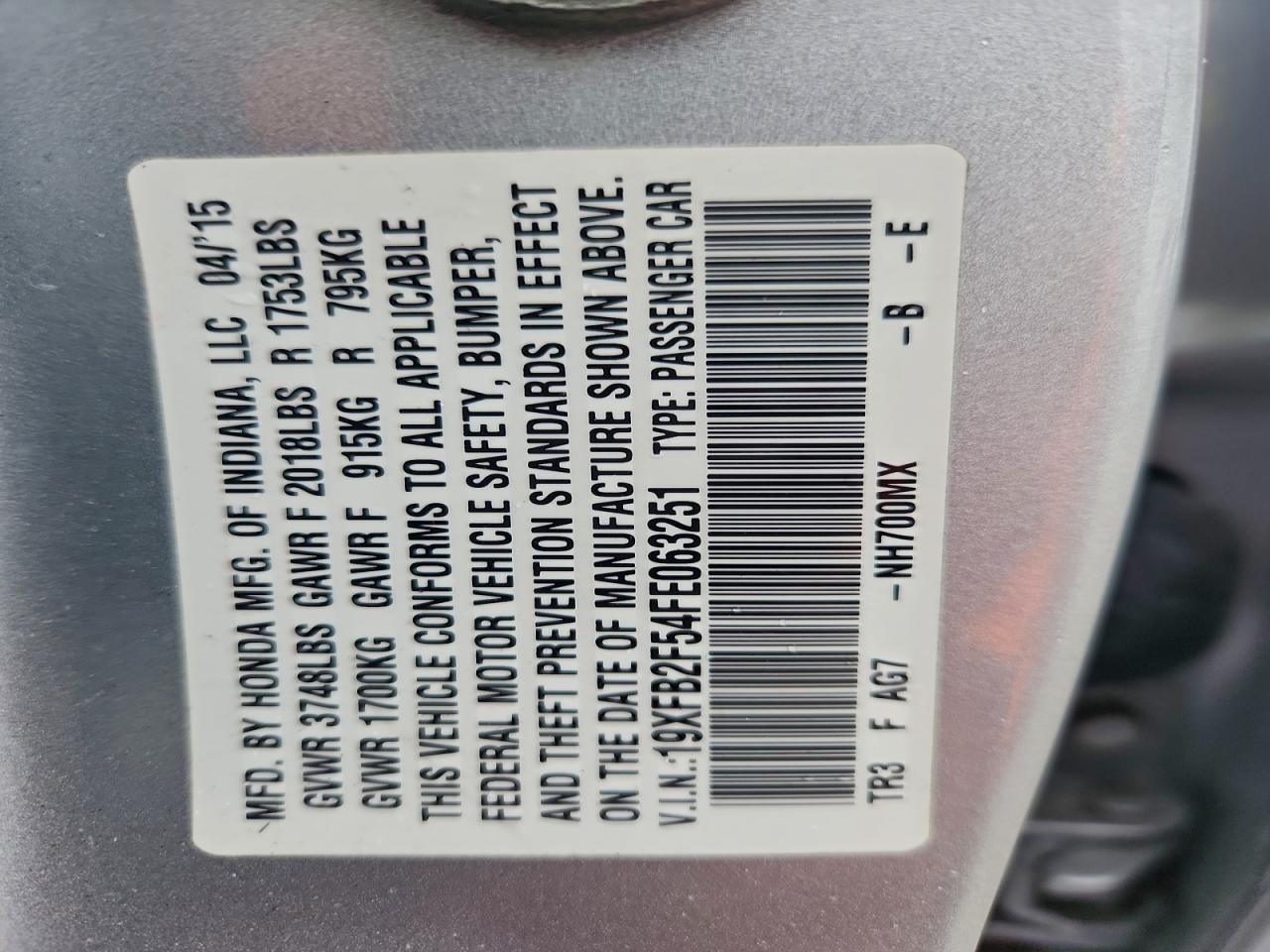 2015 HONDA CIVIC LX photo 23