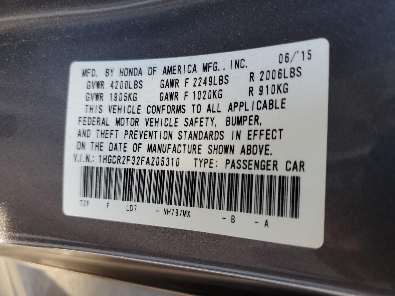 2015 HONDA ACCORD LX photo 23