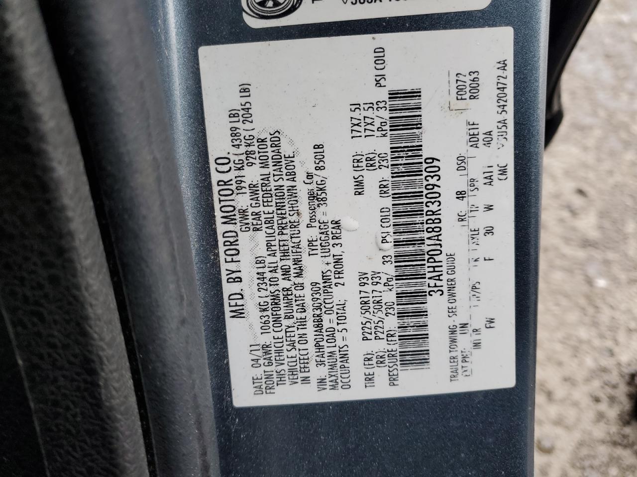 2011 FORD FUSION SEL photo 25