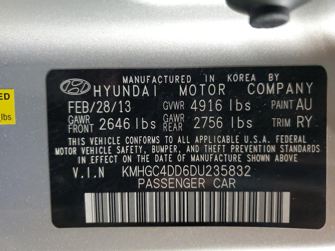 2013 HYUNDAI GENESIS 3.8L photo 12