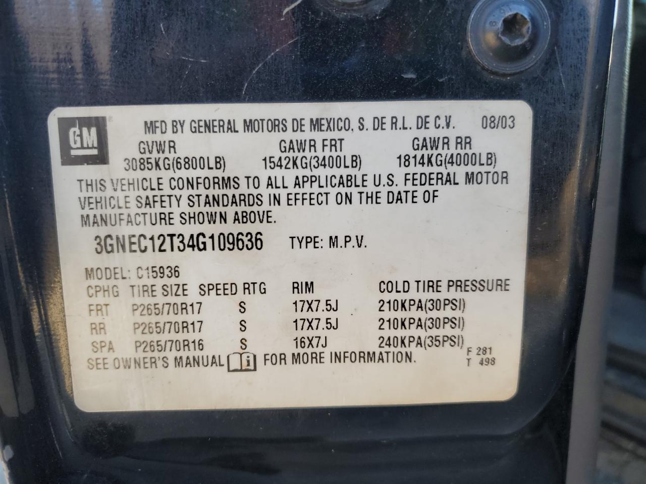 2004 CHEVROLET AVALANCHE C1500 photo 25