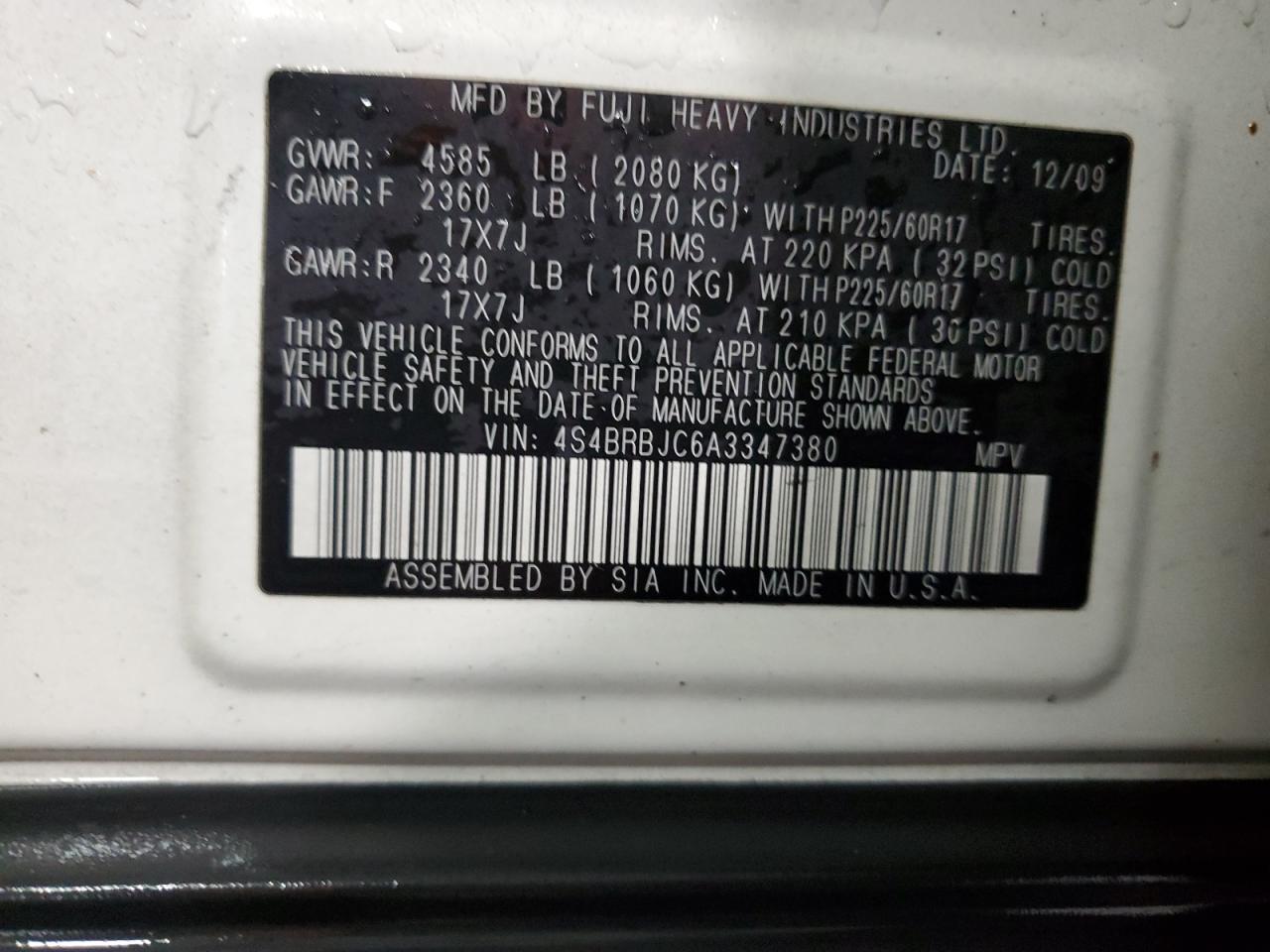 2010 SUBARU OUTBACK 2.5I LIMITED photo 37