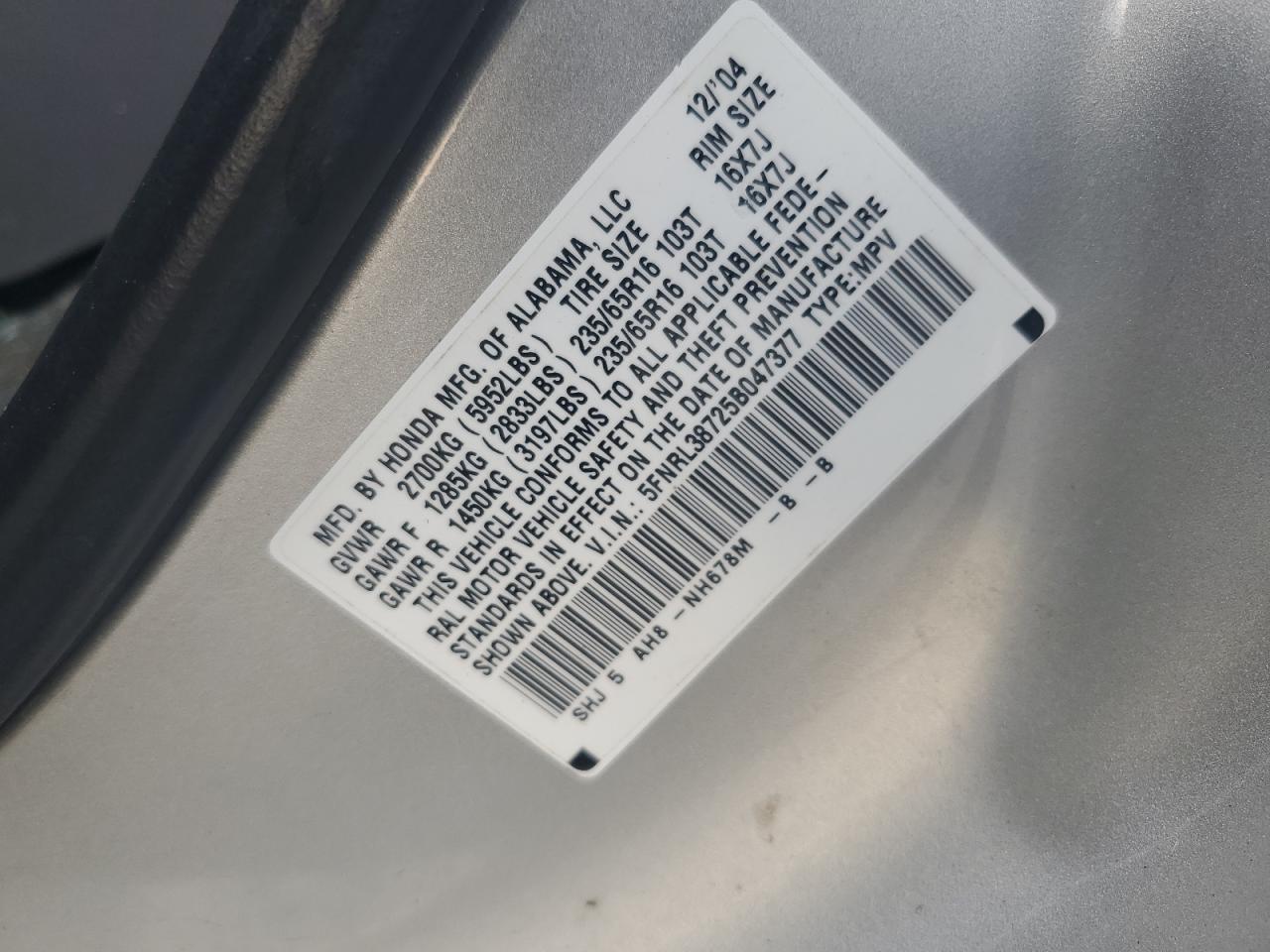 2005 HONDA ODYSSEY EXL photo 25