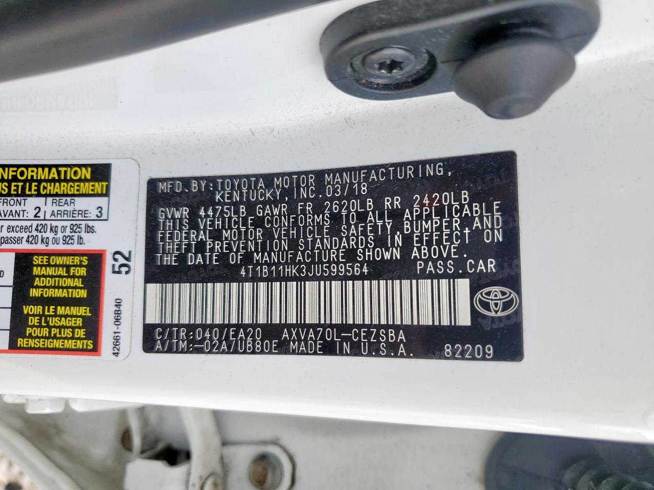 2018 TOYOTA CAMRY SE photo 37