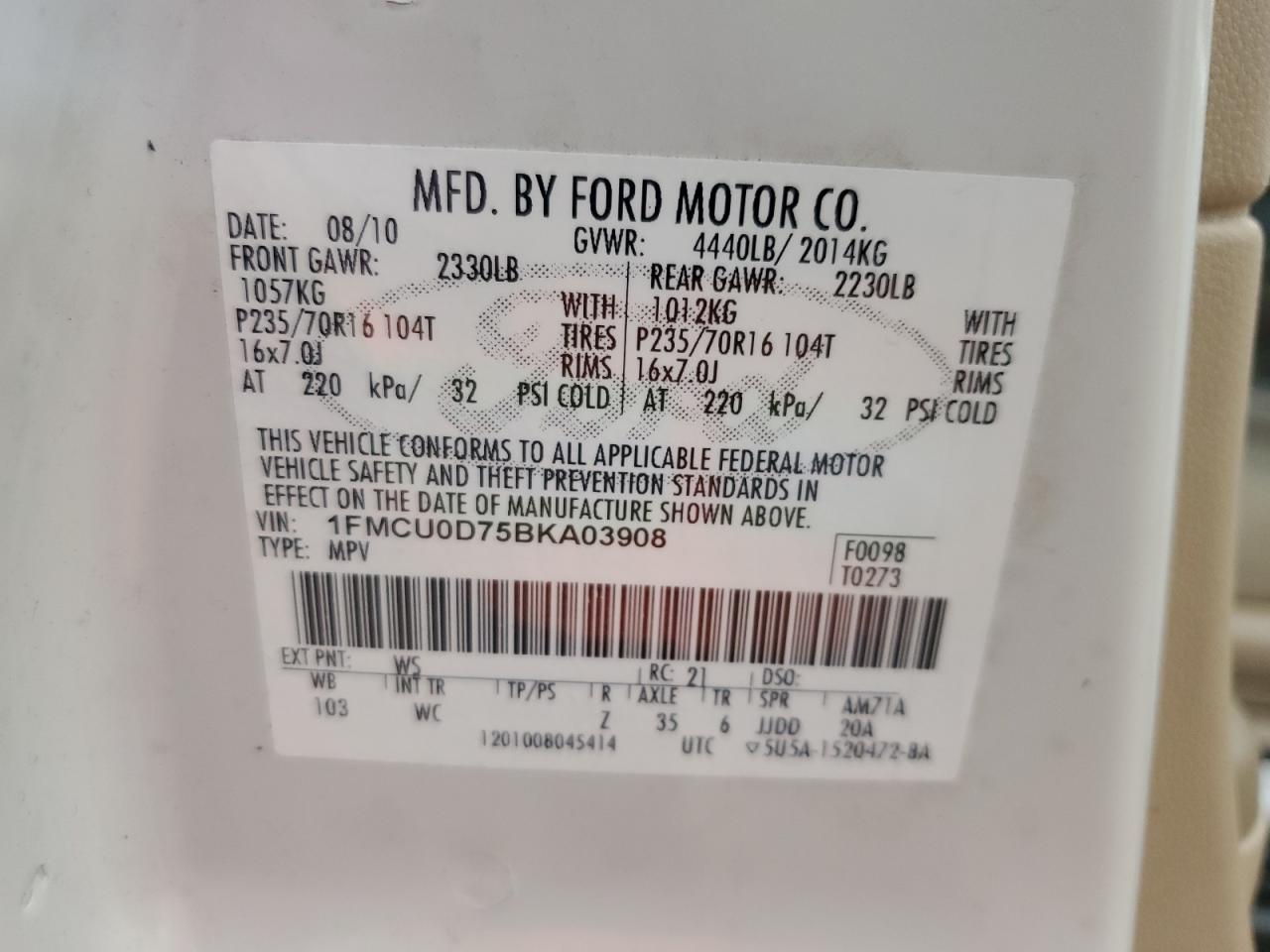2011 FORD ESCAPE photo 25