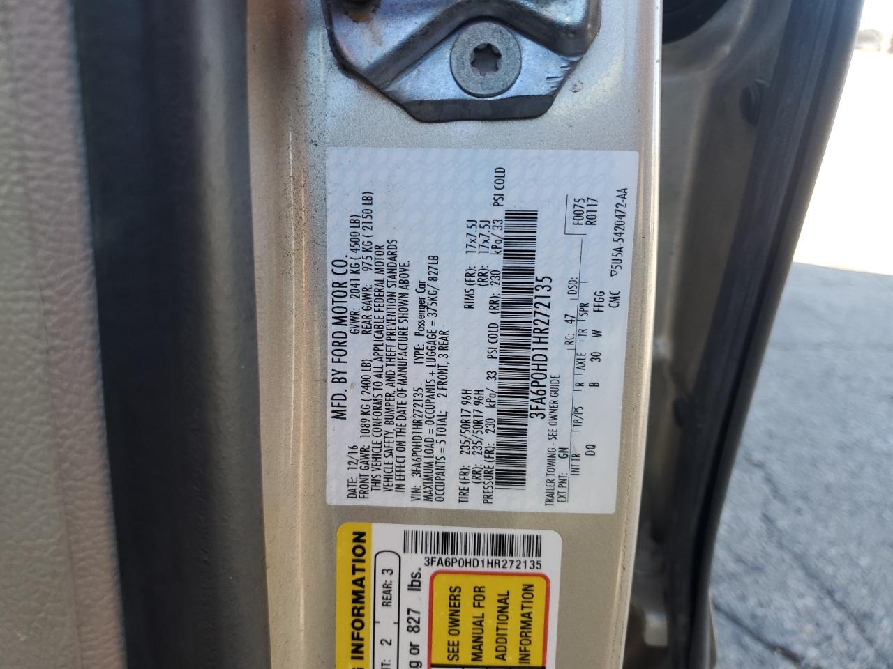 2017 FORD FUSION SE photo 23