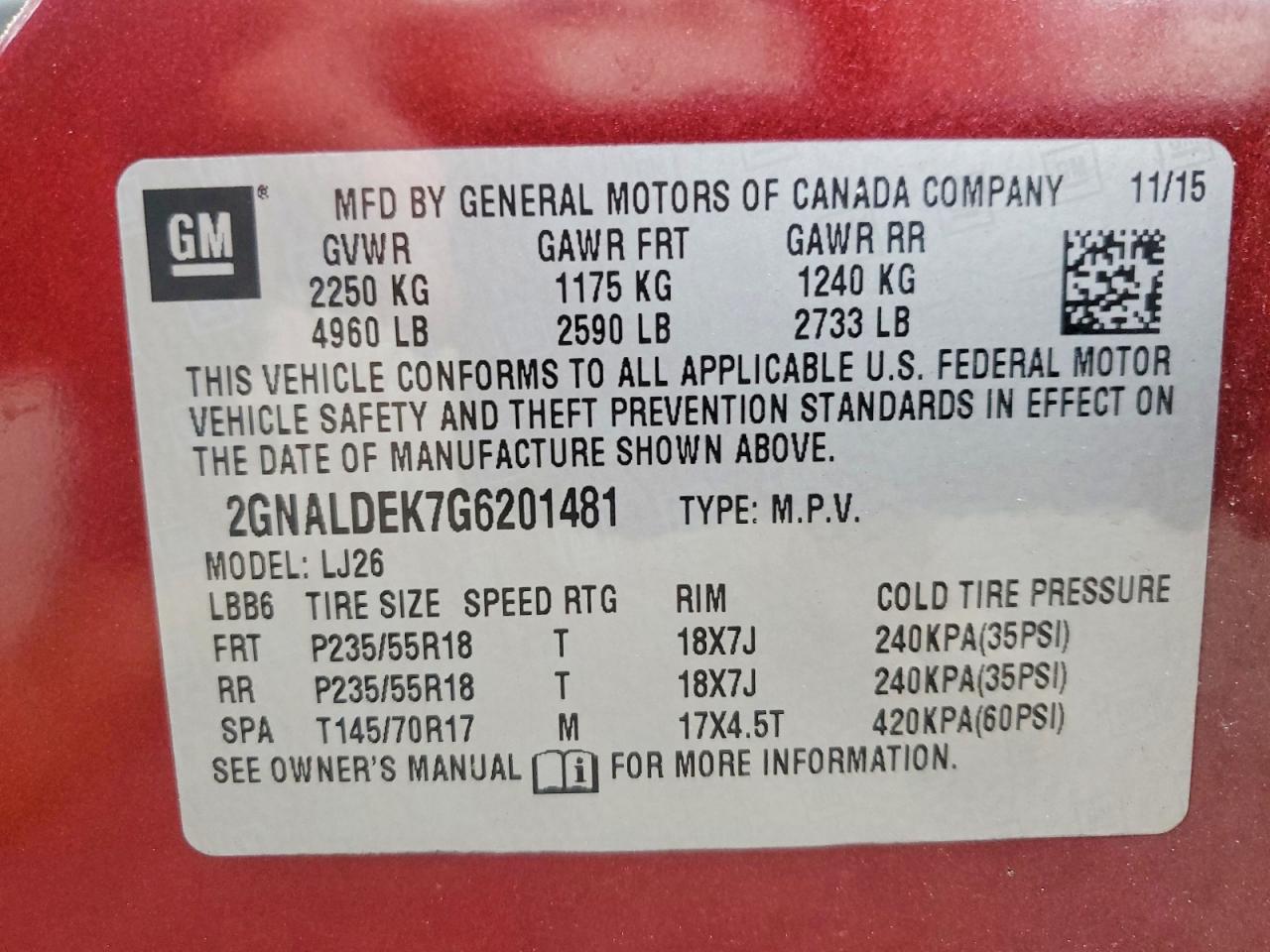2016 CHEVROLET EQUINOX LTZ photo 12