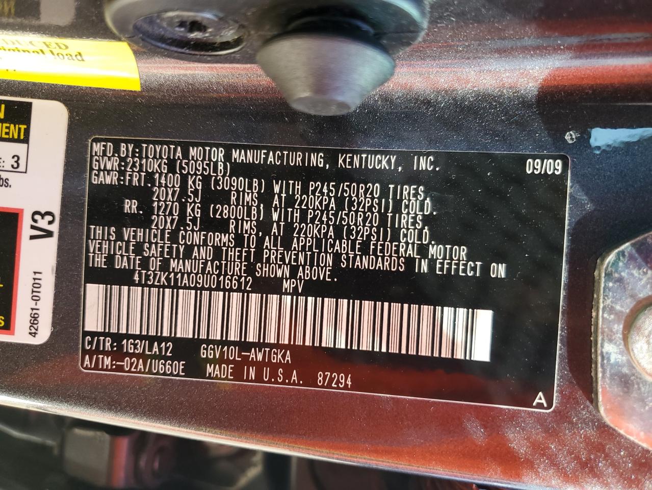 2009 TOYOTA VENZA FWD V6 photo 14