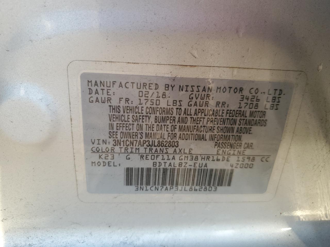 2018 NISSAN VERSA SV photo 34
