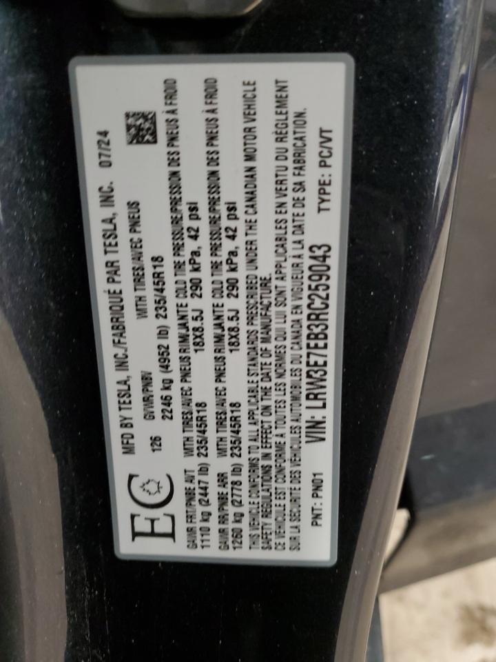 2024 TESLA MODEL 3 photo 13