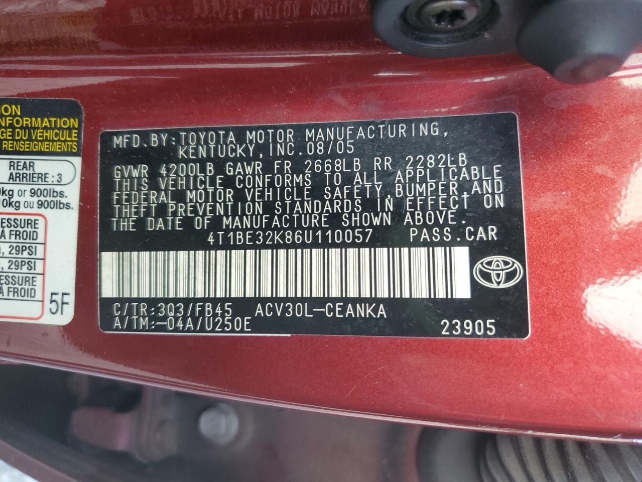 2006 TOYOTA CAMRY LE photo 23