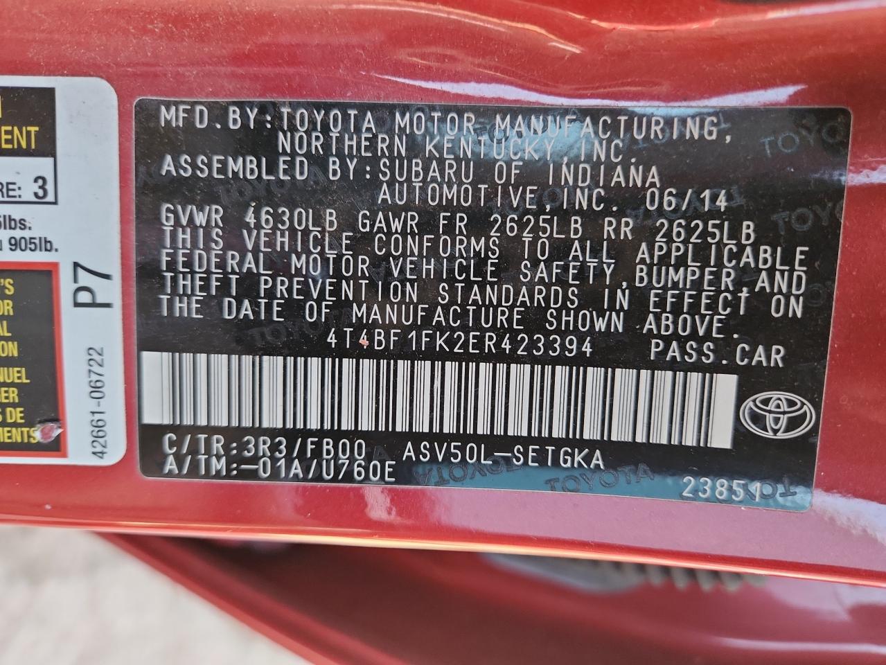 2014 TOYOTA CAMRY photo 12