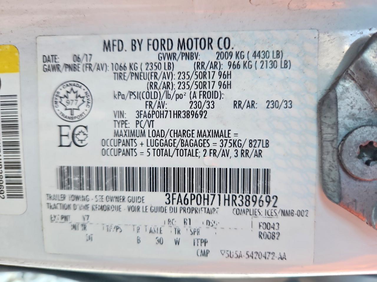 2017 FORD FUSION SE photo 23