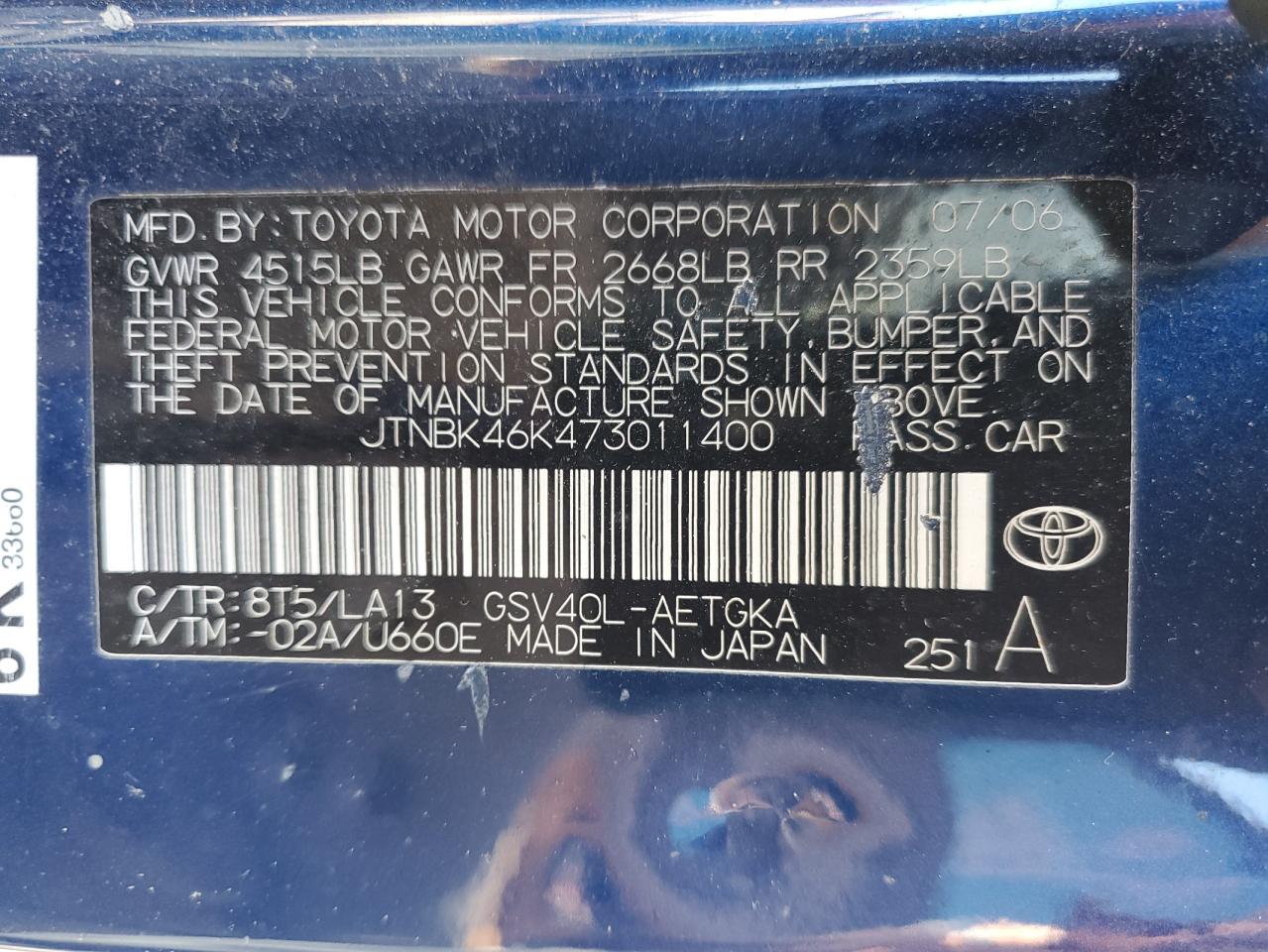 2007 TOYOTA CAMRY LE photo 23