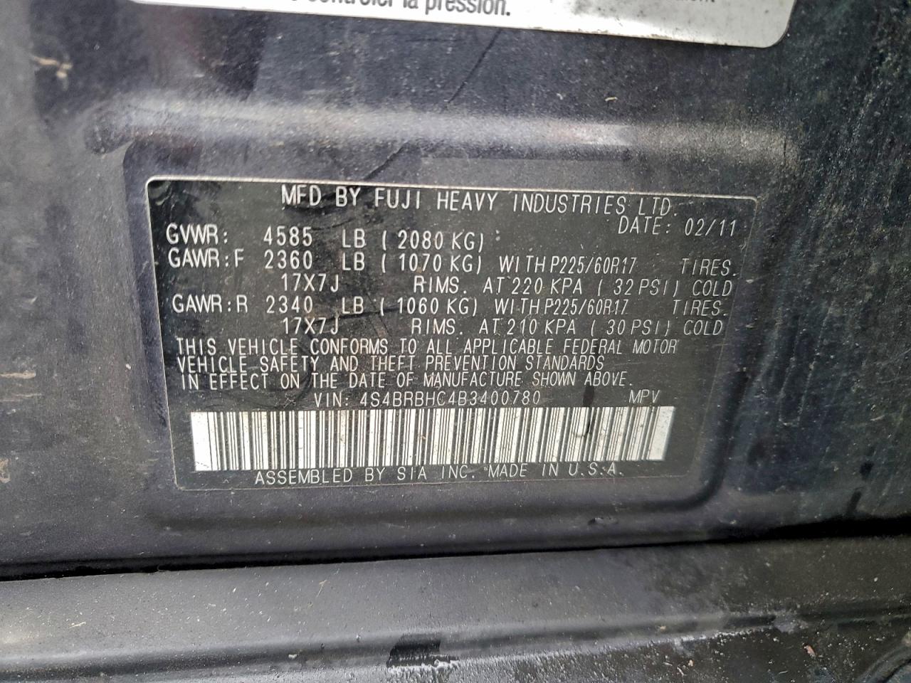2011 SUBARU OUTBACK 2.5I PREMIUM photo 37