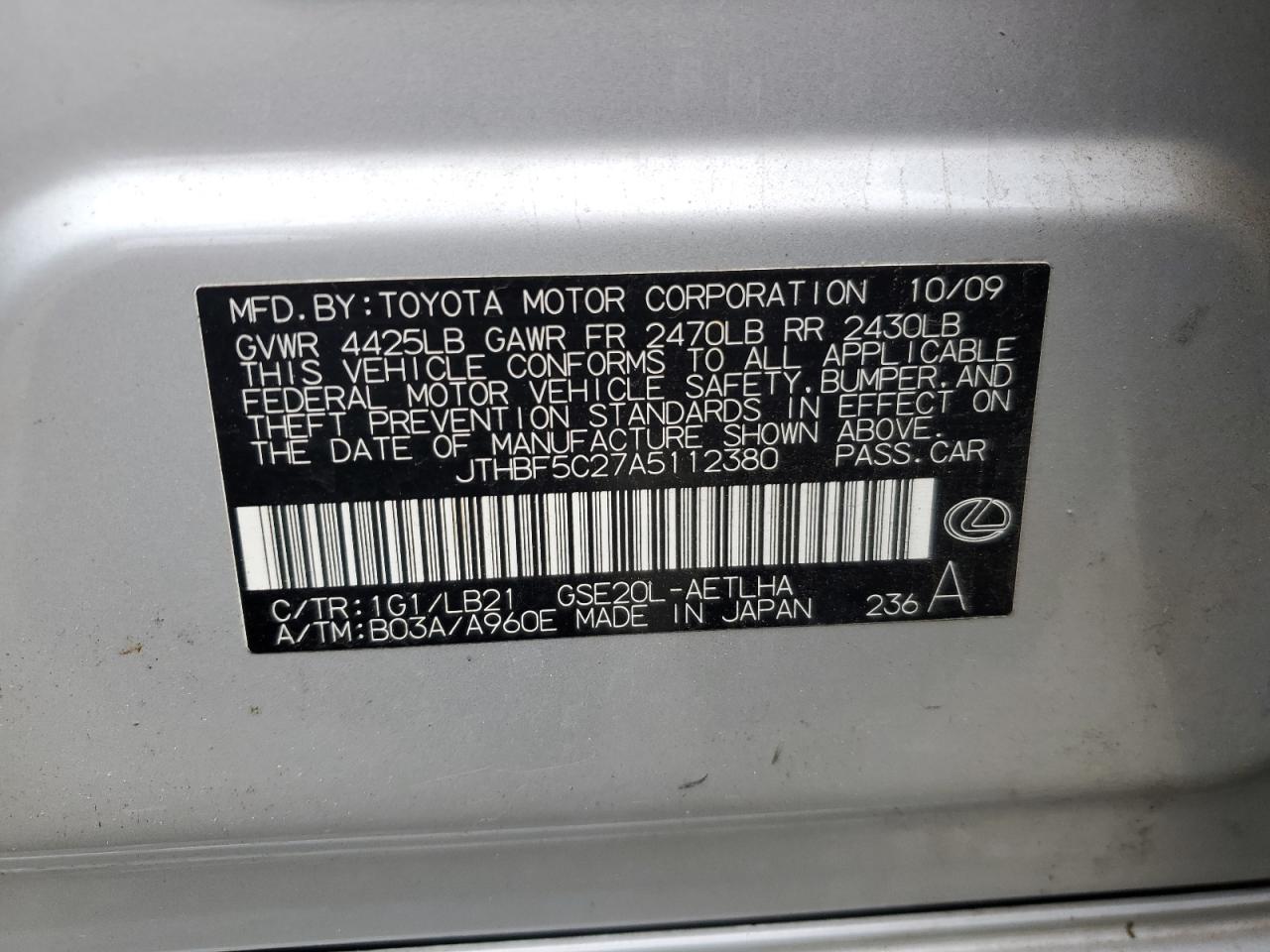 2010 LEXUS IS photo 12