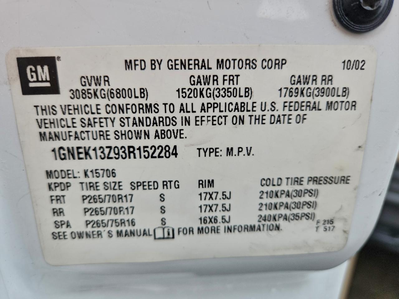 2003 CHEVROLET TAHOE K1500 photo 13