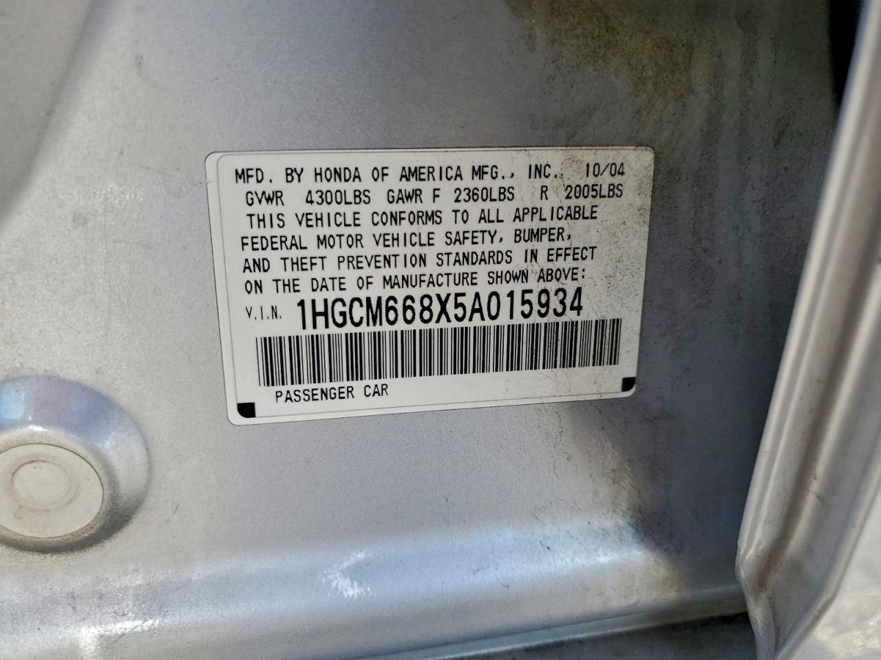 2005 HONDA ACCORD EX photo 23