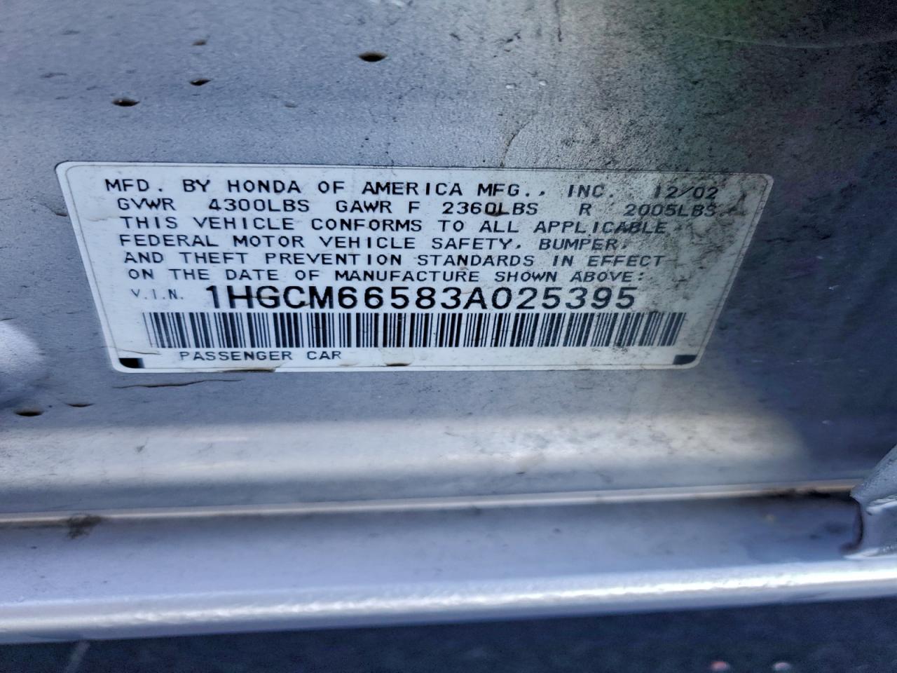 2003 HONDA ACCORD EX photo 12