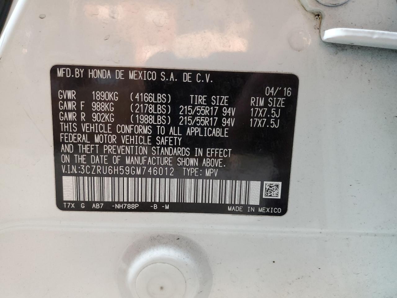 2016 HONDA HR-V EX photo 13