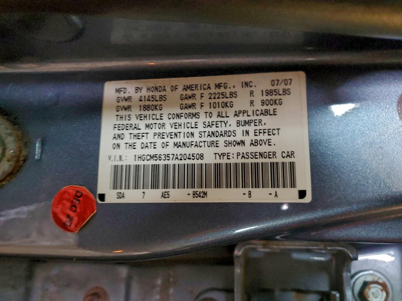 2007 HONDA ACCORD SE photo 34